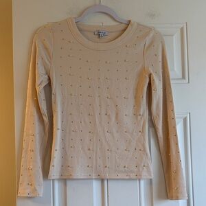 NEW White Birch Metallic and Pearl Ribbed Crewneck Top S